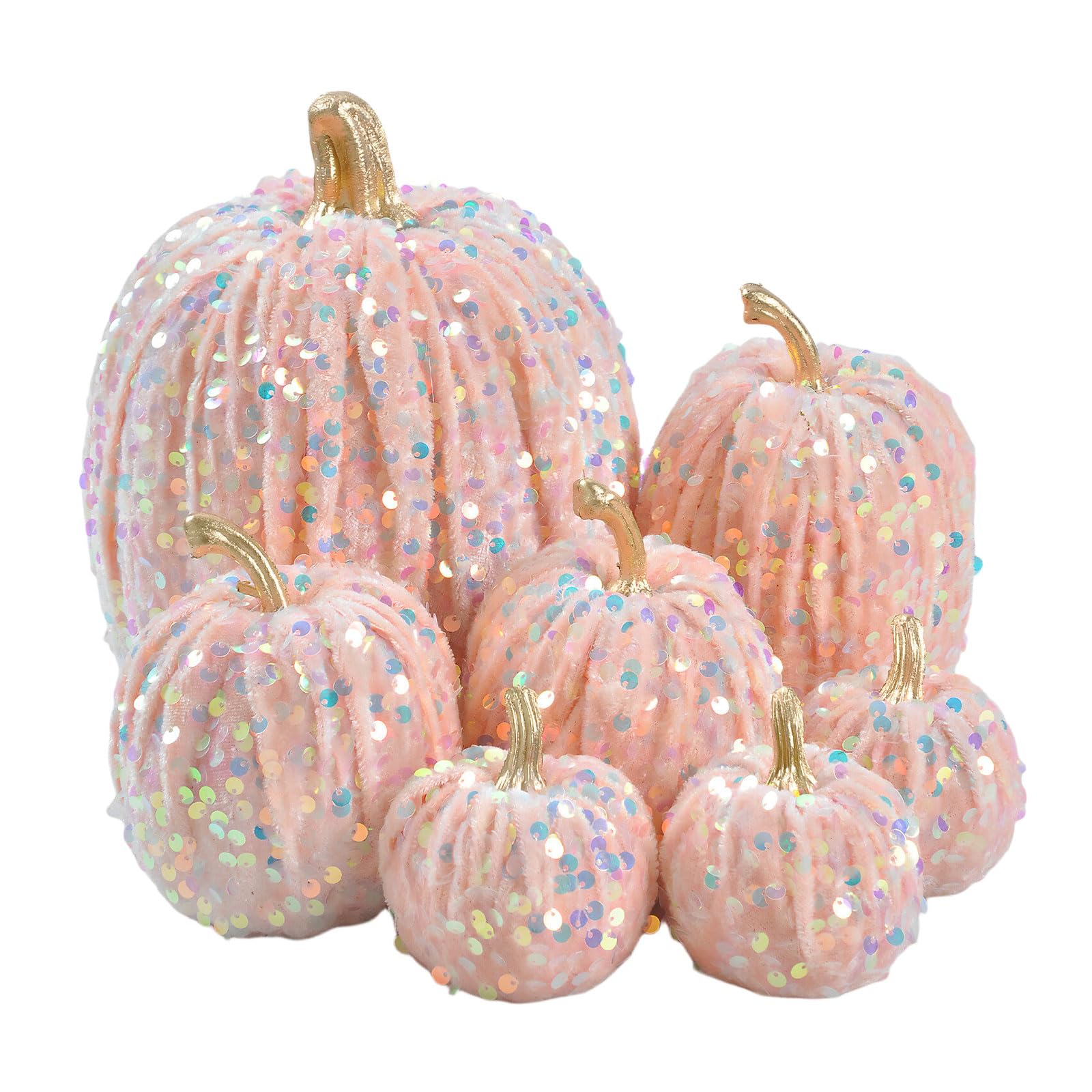 Xinsheinelry Of 7 Foam Pumpkins Decorations with Glittering Seasonal Ornament for Thanksgiving and Halloween Party Home Decoration Foam Pumpkin Decorations