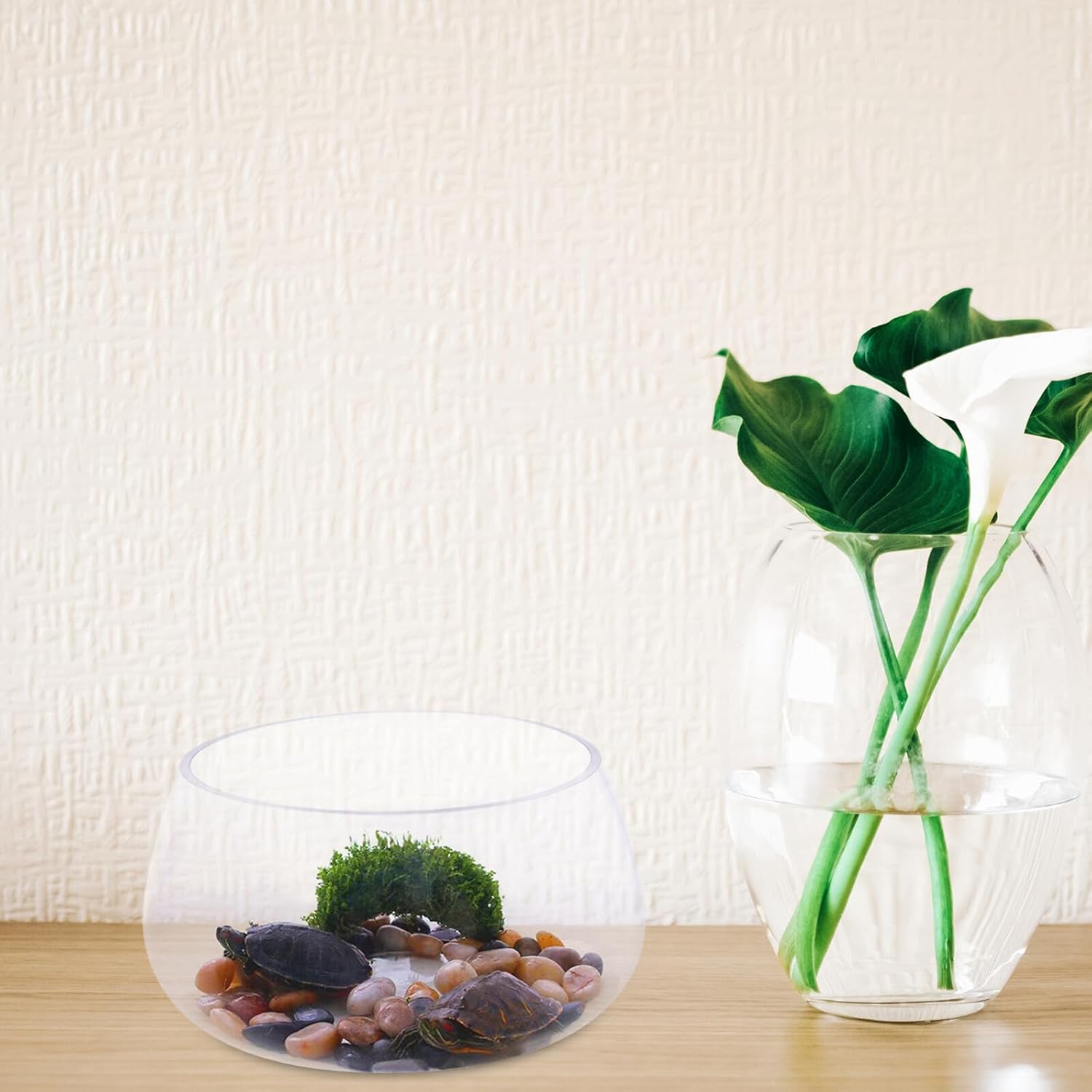 Glass Turtle Bowl with Thickened Glass, 20cm Small Fish Bowl Aquarium for Desktop Hydroponic Plant Terrarium and Home Aquatic Landscaping