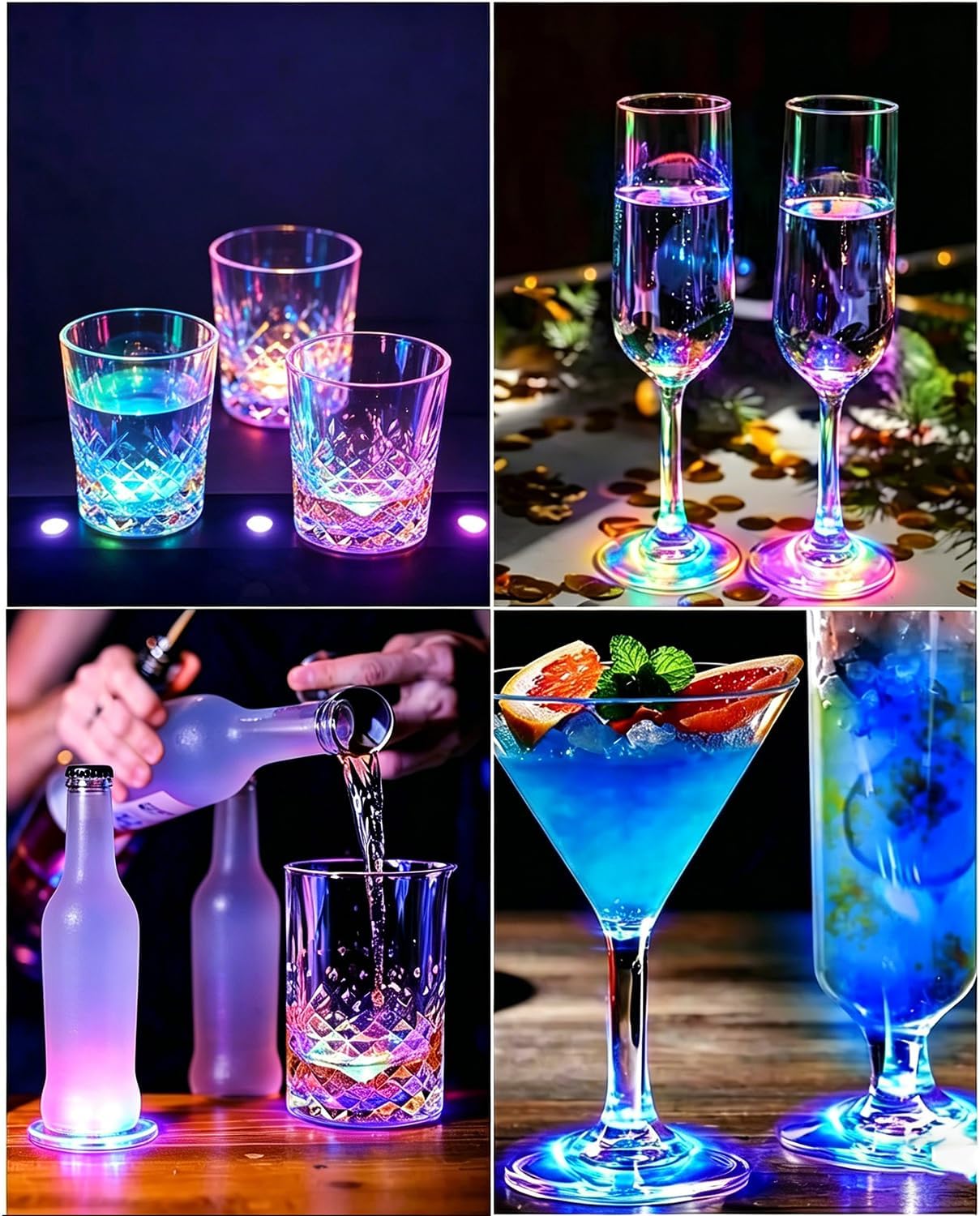 30 Pack LED Light Up Coaster, Colorful LED Bottle Cup Lights for Liquor Bottles Light Sticker Drink Coasters for Bar Club Party Wedding Decor