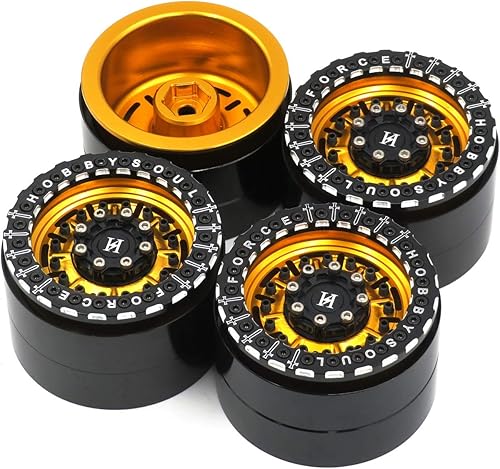 Miniatura 2 de 4 ruedas de aluminio RC 2.2 Beadlock de 2.2 rines de color dorado y negro, peso de aproximadamente 5.64ozpieza, apto para RC Mud Truck Rock Crawler