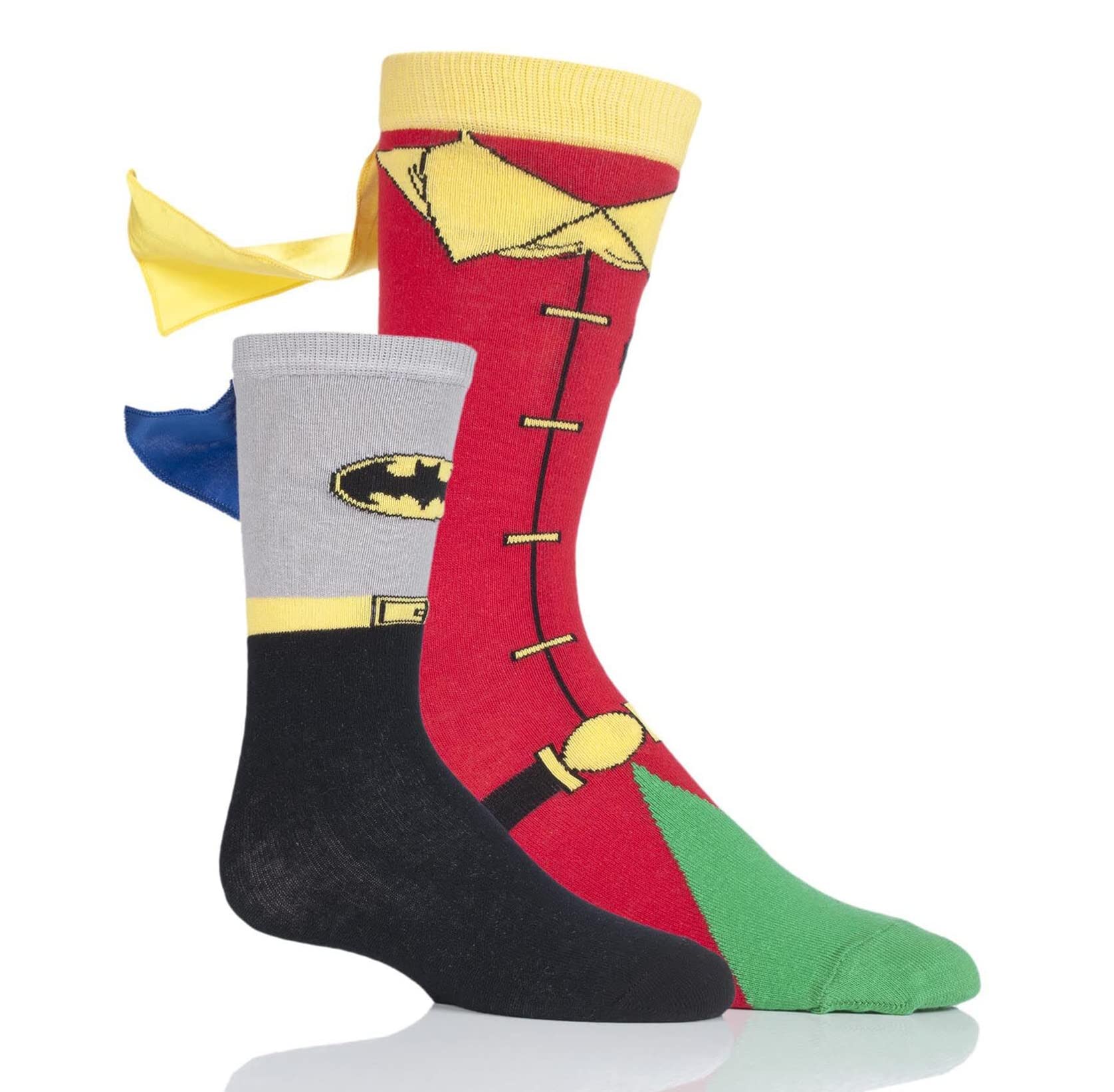 Sockshop Men's Assorted Adult And Child's Batman And Robin Gift Boxed Cape Socks Pack Of 2 6-11 And 2-9 Years
