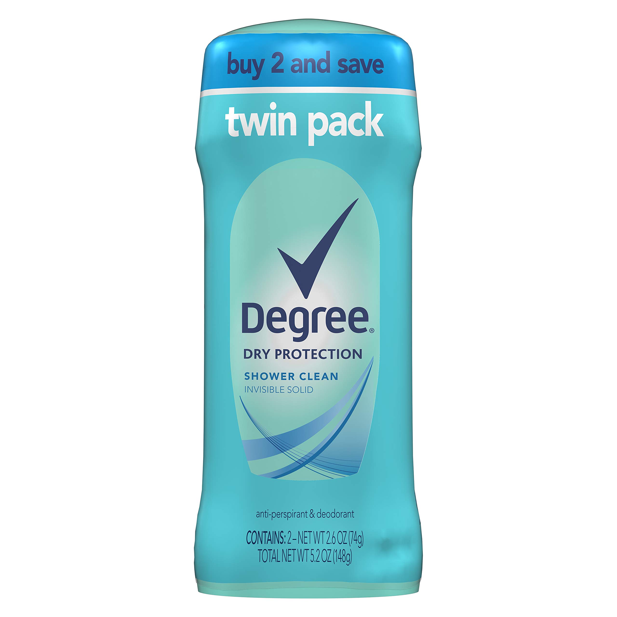 Degree Antiperspirant Deodorant 24 Hour Dry Protection Shower Clean Deodorant for Women 2.6 oz, 2 Count