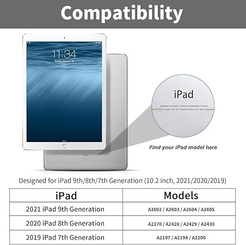Miniatura 74 de aoub Funda para iPad de 9ª/8ª/7ª generación de 10.2 pulgadas, funda de teclado Bluetooth inalámbrica desmontable, funda trasera de TPU suave