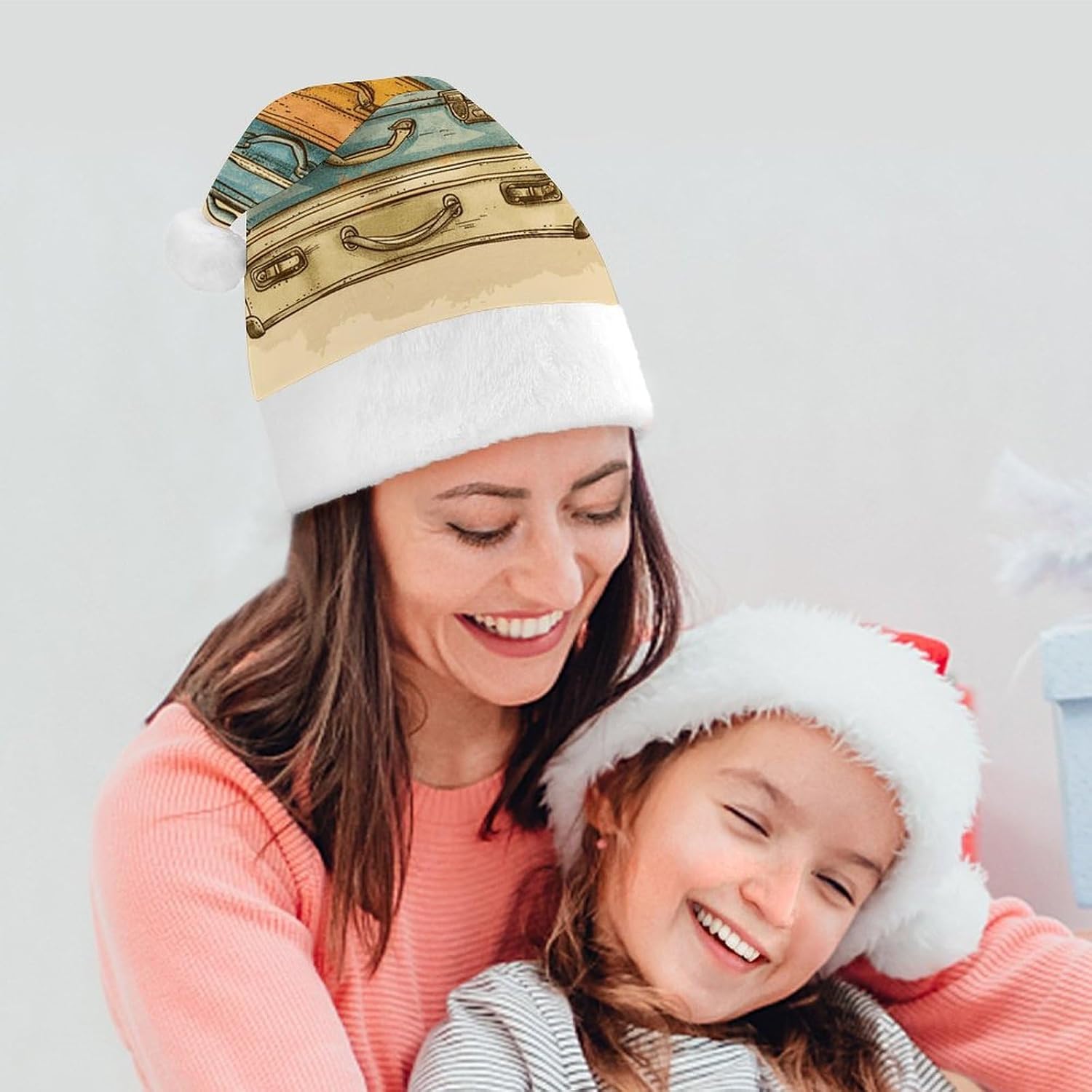 Personalized Christmas Hat 17.1 * 11.7in Soft Cute Suitcase Retro Style Printed Santa Hat for New Year Party Supplies & Gifts image 4
