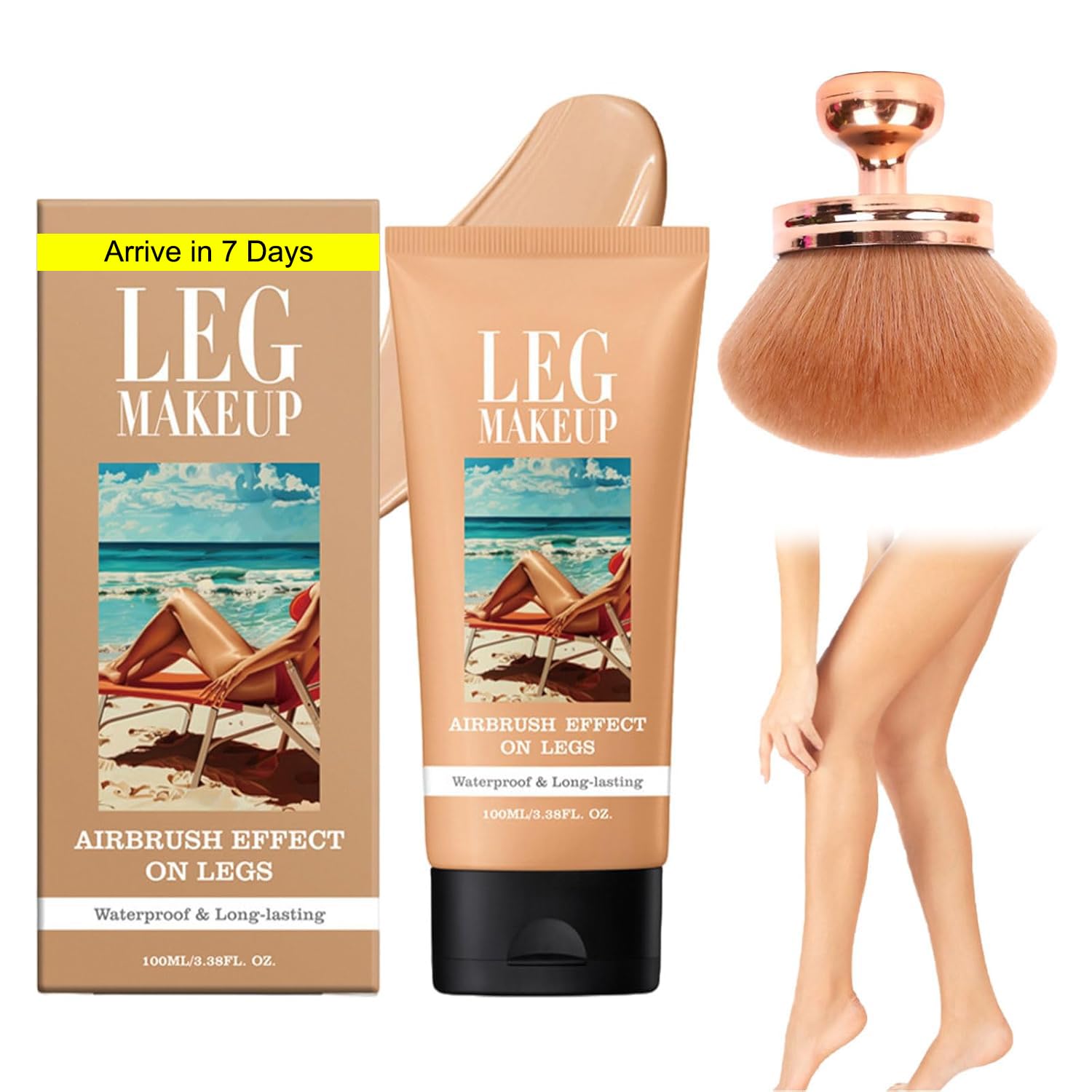 Fond de Teint Jambes Waterproof Leg Makeup with Brush Body Coverage Perfector Long-Lasting Sweat-Proof Coverage Concealer (#2)