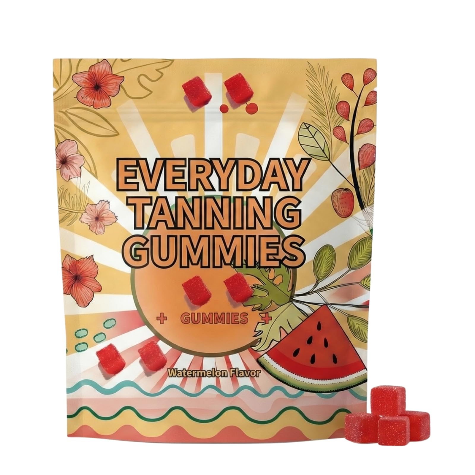 Daily Tanning Gummies for Women with Astaxanthin, Watermelon, 60 Chewables