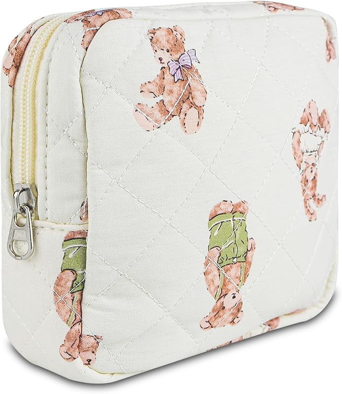 Necessaire de maquiagem AMZMA em algodão matelassê com estampa Little bear e bolso interno