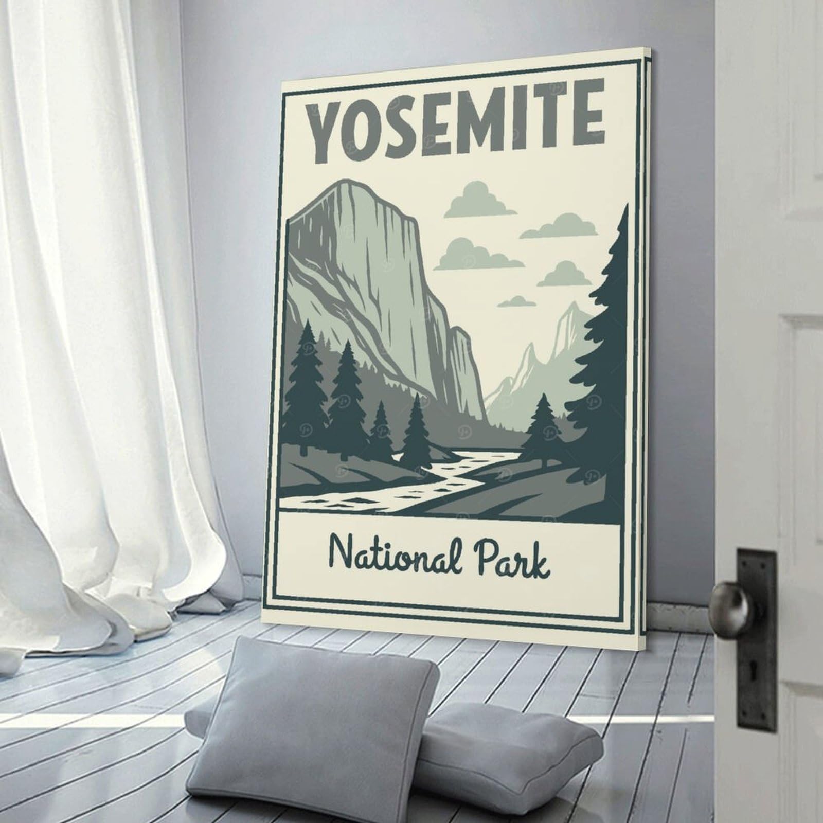 Junmoney Frame-Style-10 Decorative Wall Artwork Yosemite National Park Vintage Poster, 24X36inch(60X90cm), For Sofa Walls, Lounge Or Home Corners, Modern Wall Decor For Cosy Interiors