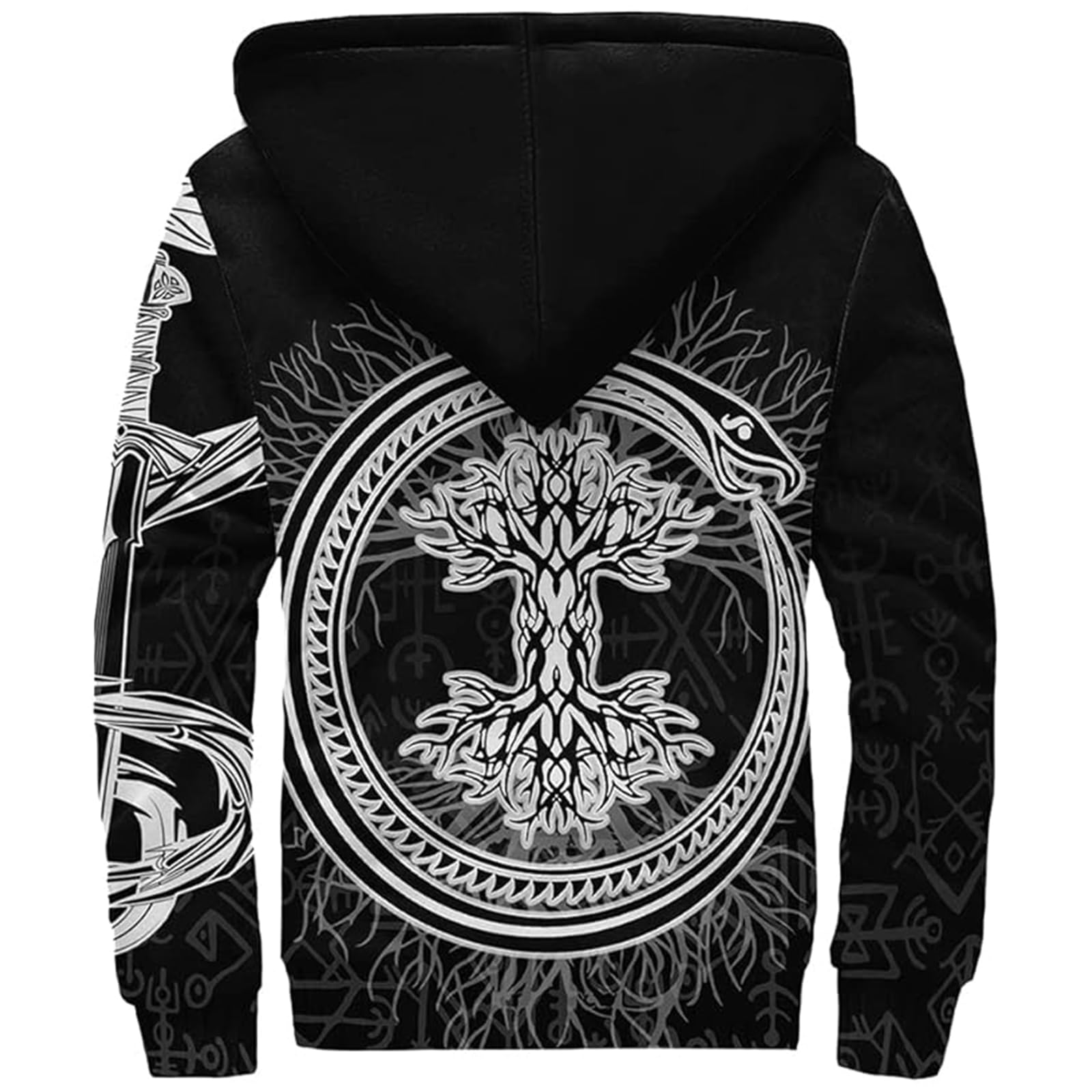 Męska bluza wikingów na co dzień gruba polarowa bluza z kapturem na zamek błyskawiczny, ciepła bluza z dużymi kieszeniami, bluza z kapturem z nadrukiem 3D (bluza, 5XL)