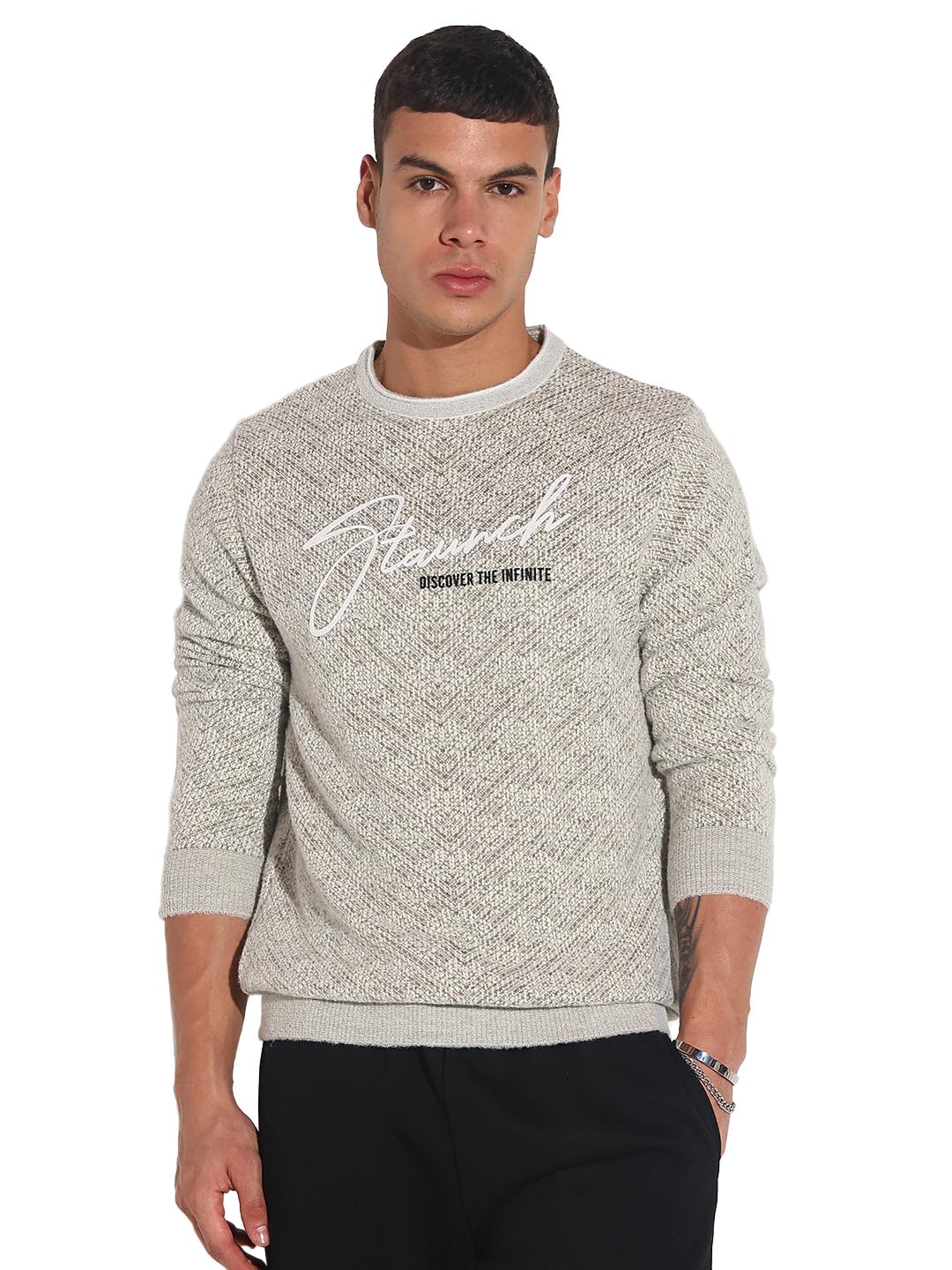 showoffff Edition Men's Typography Beige Ribbed Round Neck Sweater-LBR-2524_Beige-picture-16