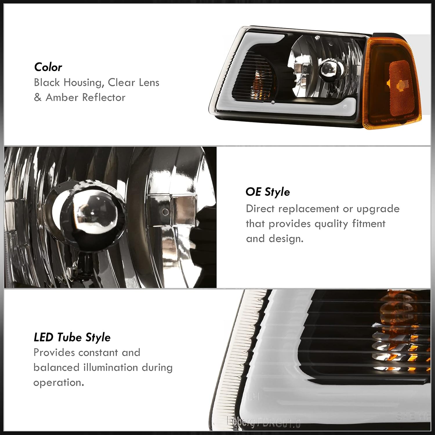 AJP Distributors Black Housing LED DRL Headlights Assembly + Amber Corner Bumper Signal Lamps Set Compatible/Replacement For Ranger Pickup Truck 2001 2002 2003 2004 2005 2006 2007 2008 2009 2010 2011
