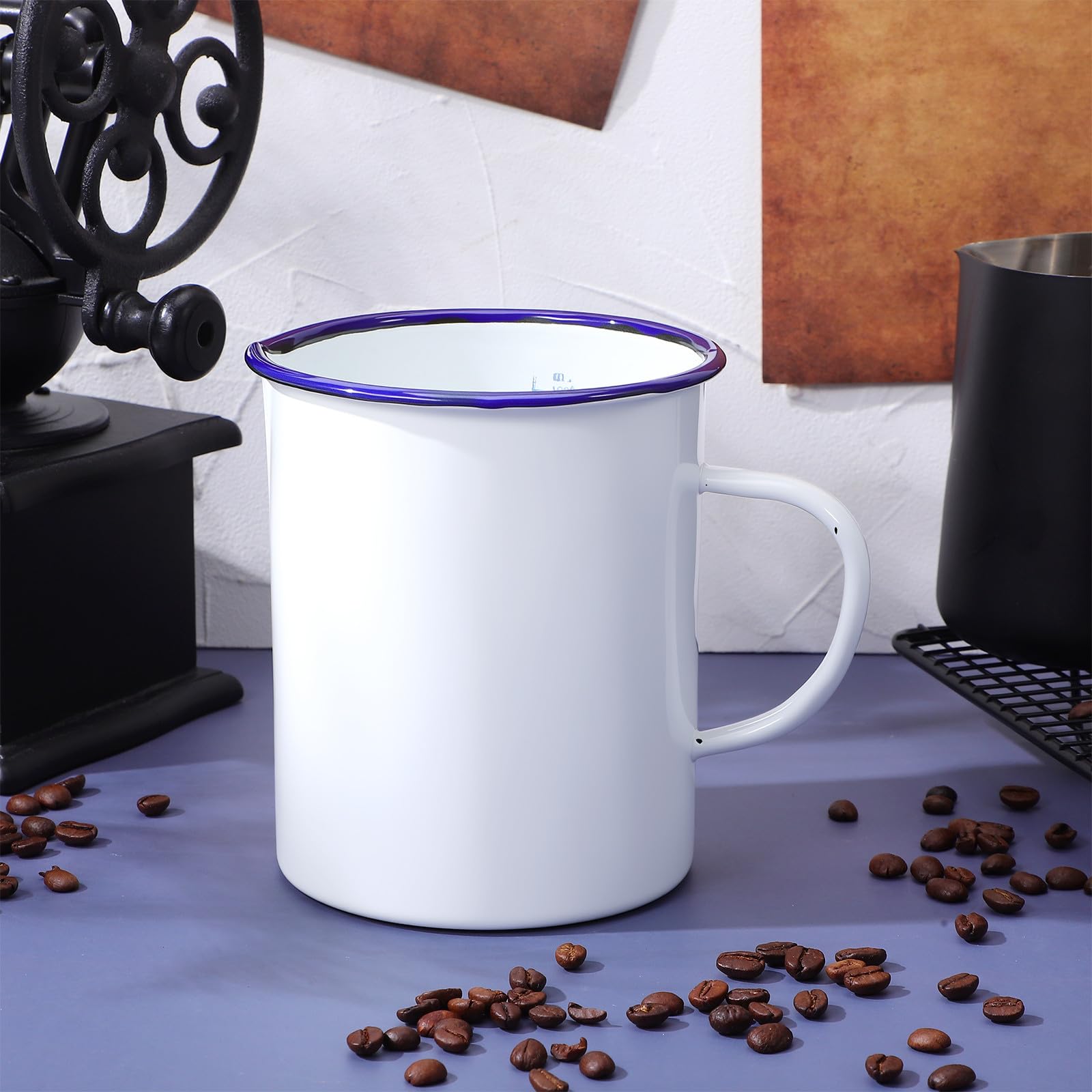 SHINEOFI Emaille Messbecher 1000 ml Dickwandiger Wasserbecher aus Emaille Vintage Kaffeetasse für Zuhause Café und Camping Dekorativer Handbecher