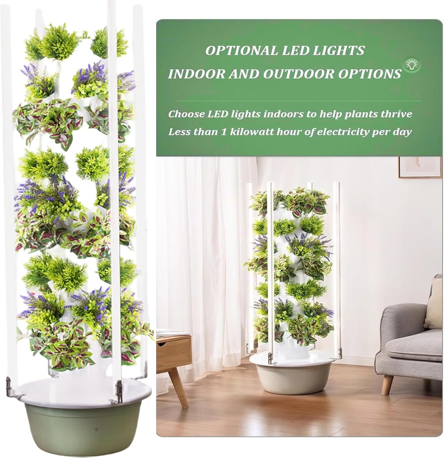 5/7/9 Tier Outdoor Indoor Hydroponic Grow Kit Hydroponics Growing System, Tower with LED Grow Light, for Gardening Lover,7Tier (with Light)