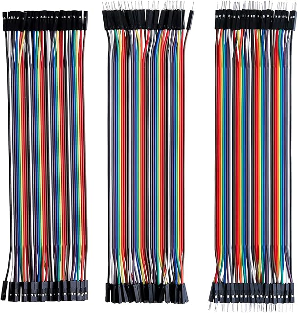 MMOBIEL 120 Pcs Multicolored Dupont Breadboard Jumper Wires 40-pin M/F, 40-pin M/M, 40-pin F/F Ribbon Cables Kit Compatible with DIY Arduino, Raspberry Pi 2 3 4 Projects, Length 20cm / 8 Inch