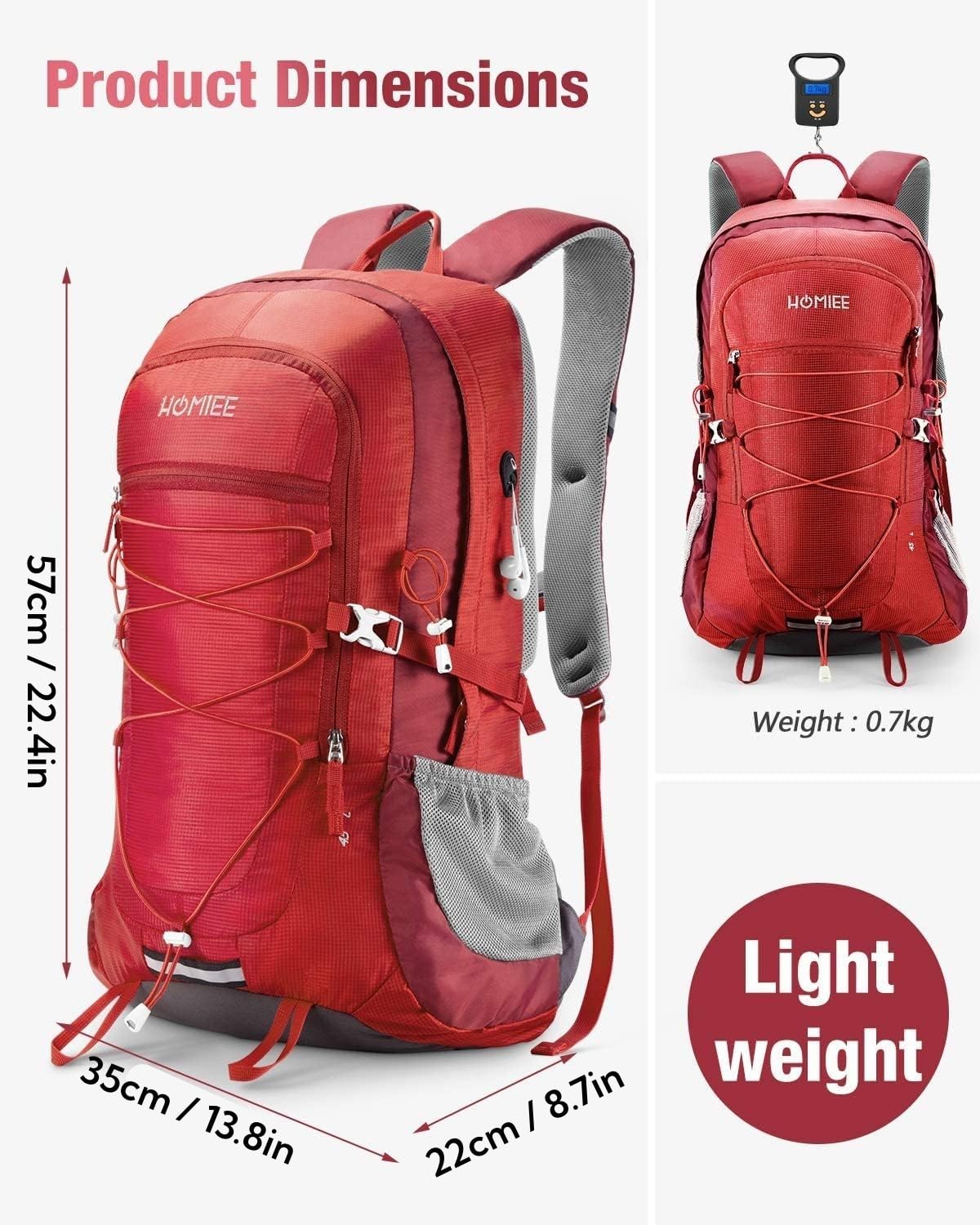 HOMIEE Plecak turystyczny 45 l, męski i damski, wodoszczelny, trekkingowy, podróżny, outdoorowy, z paskami odblaskowymi, na wędrówki, wycieczki rowerowe, wspinaczkę górską i podróże, sportowy