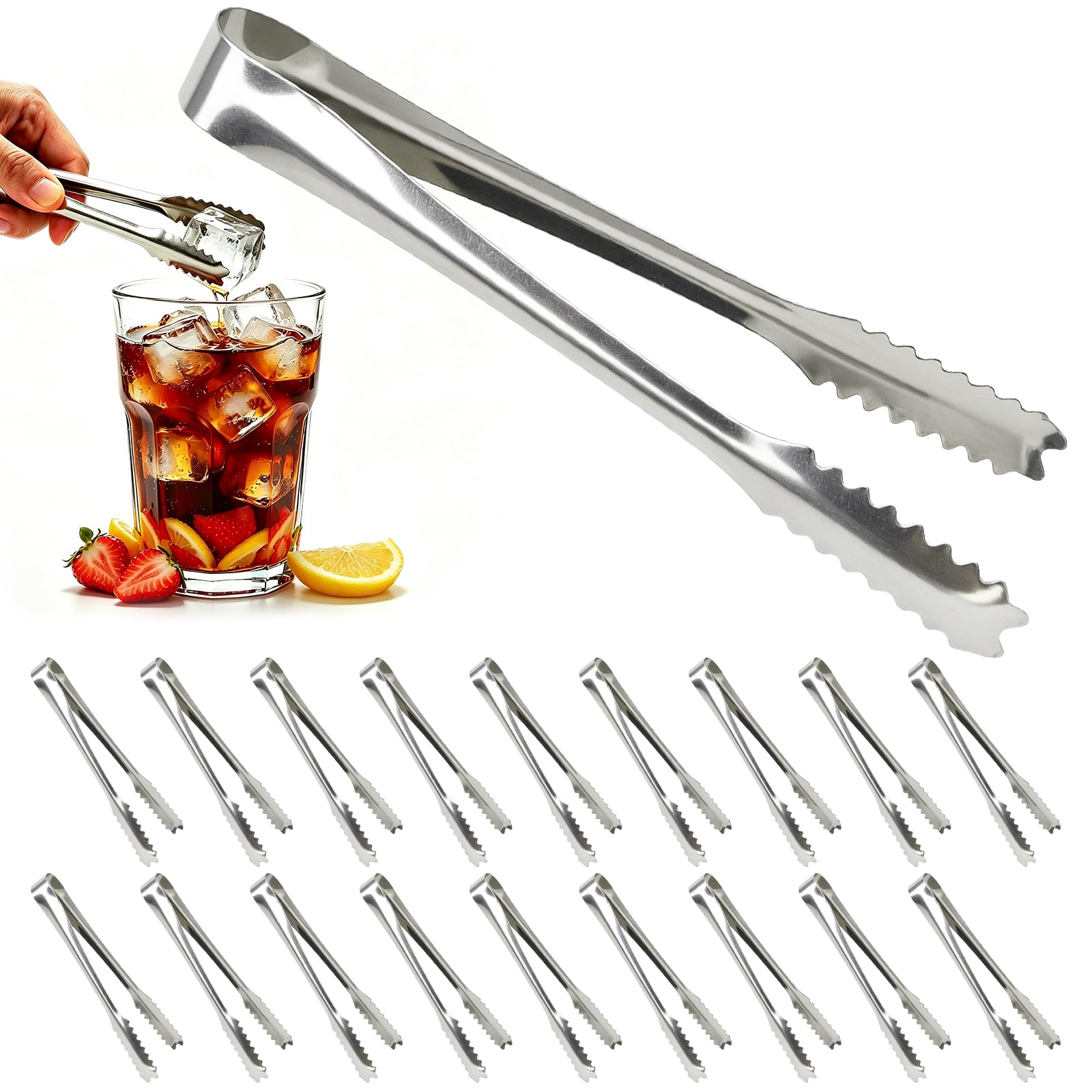 ANPUNAT 18 Pack Ice Sugar Tongs Stainless Steel Small Serving Tongs Serving Tongs for Sugar, Desserts Party Coffee Kitchen Bar (Silver)
