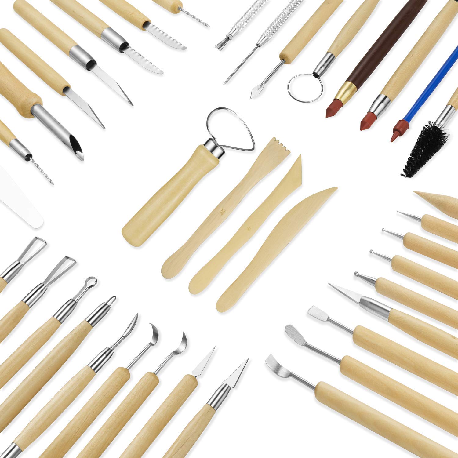 Werkzeuge für Töpfer- und Tonformen, doppelseitig, stabiles Werkzeugset, 42-teilig, Polymer-Ton-Werkzeuge zum Schnitzen Chippen, Modellierwerkzeug-Set Anfänger, Tragetasche, Künstler, Schürze, Tuch