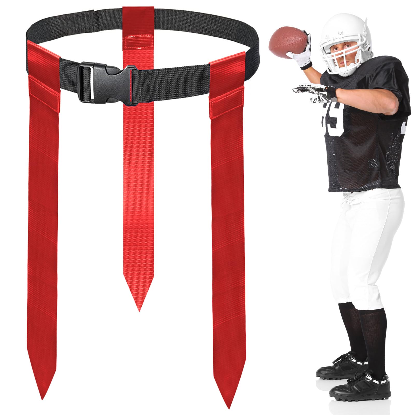DASKING Tag Rugby Belts with 3 Flags - 130cm Adjustable Flag Rugby/Flag Football Belts for Kids, Youth & Adults – Durable Football Accessories for Coaching, Schools & Family Games