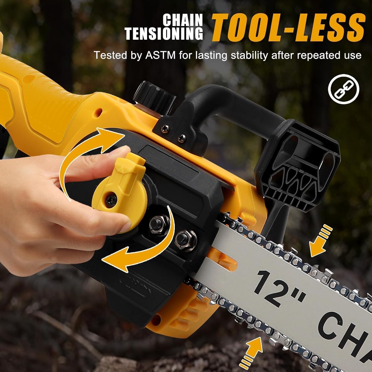 Chainsaw Cordless for Dewalt 20V Battery, Brushless Electric Chainsaw 12"/ 10" with Auto Oiler & Security Lock, for Tree Trimming, Branch Wood Cutting (Tool Only)-Yellow