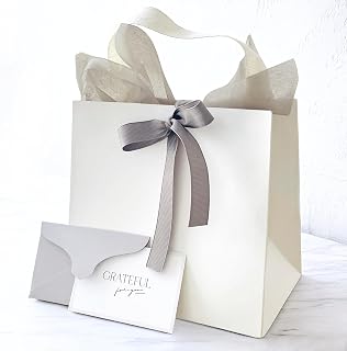 Luxury Gift Bag Packaging Set with Ribbon, Mini Card & Envelope, Sheer Wrapping Sheet – Natural Bamboo Pulp, Cotton Handle - Premium Gift Bag Box for Jewelry, Favors & Gifts, Special Occasions (Taupe Brown, Set of 4)