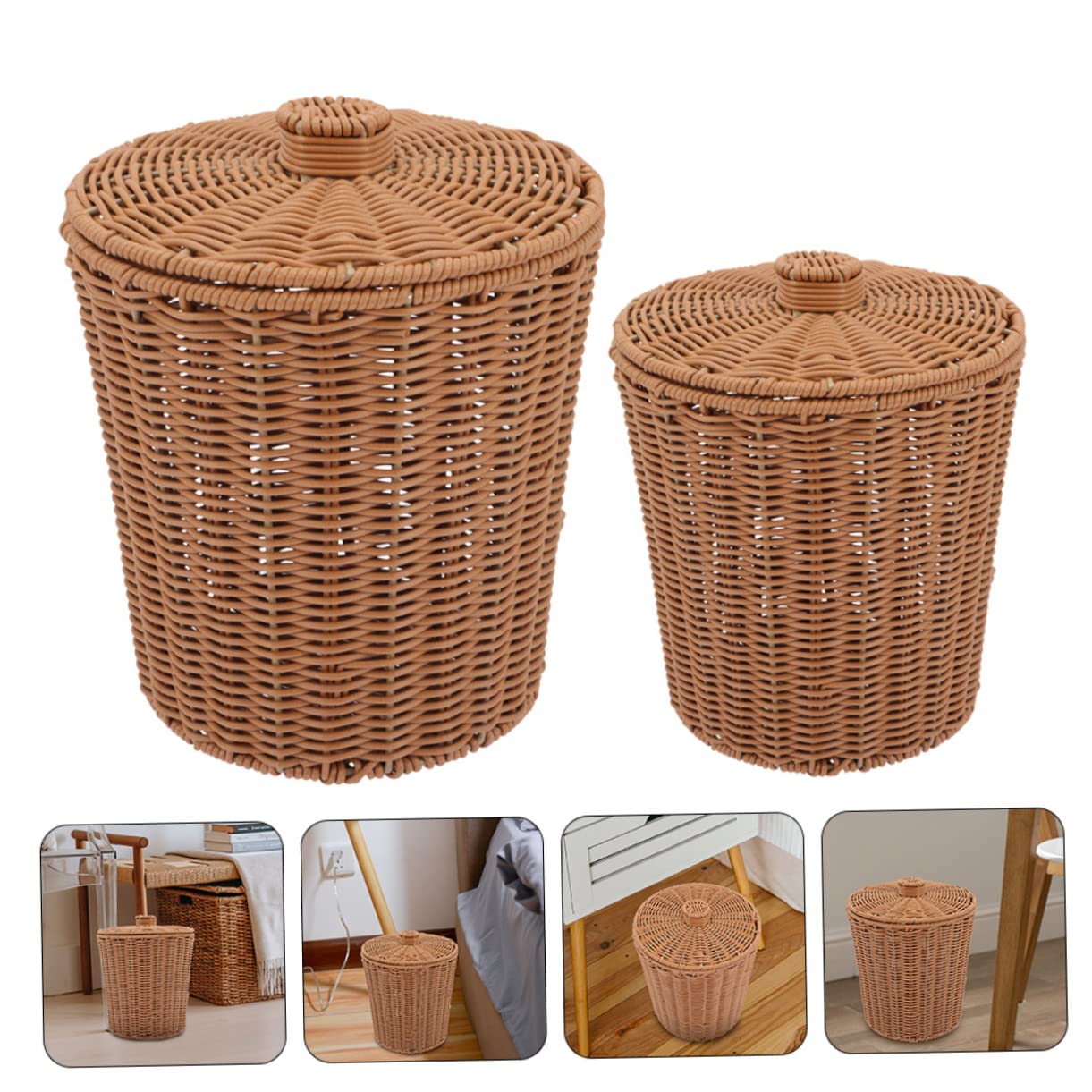 2pcs Creative Rattan Storage Baskets with Lids for Home Organization Multipurpose Storage for Laundry Toys and Trash Stylish Lightweight Design for Living Room and Bedroom