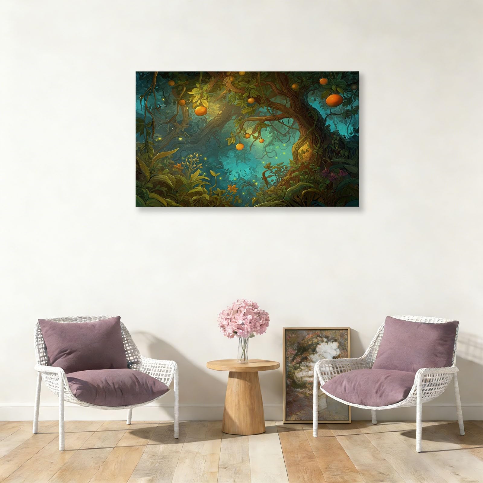 Stampa artistica da parete su tela con alberi e piante di foresta, stampe artistiche su tela per soggiorno, camera da letto, ufficio, immagini scure impermeabili per bagno, 99 x 50 cm, senza cornice
