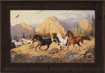 Free at Last by Terry Doughty 18x26 Running Horses Mountains Framed Art Print Wall Decor Picture