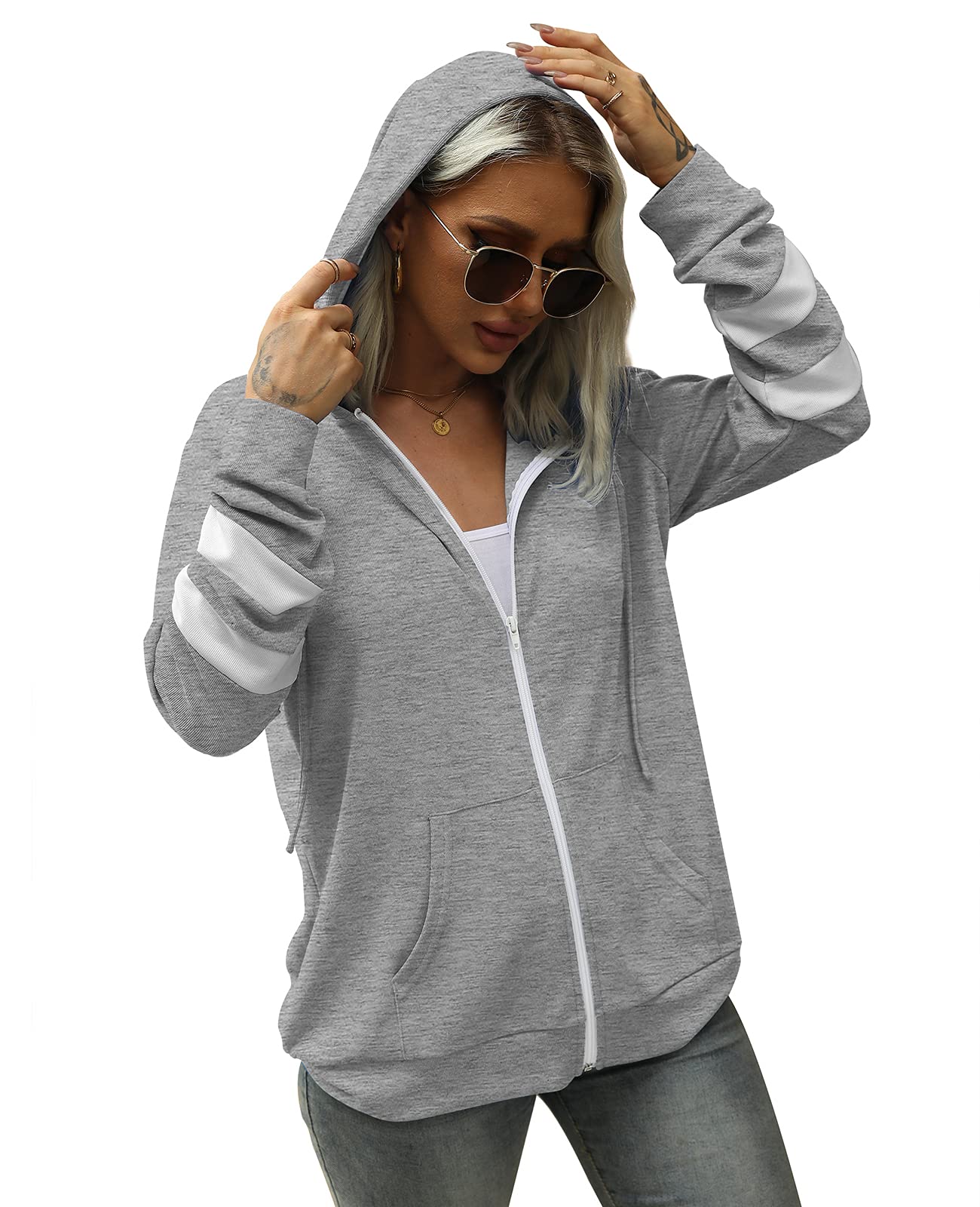 Bofell Womens Active Long Sleeve Zip Up Hoodies with Pocket Hooded Sweatshirts Jackets