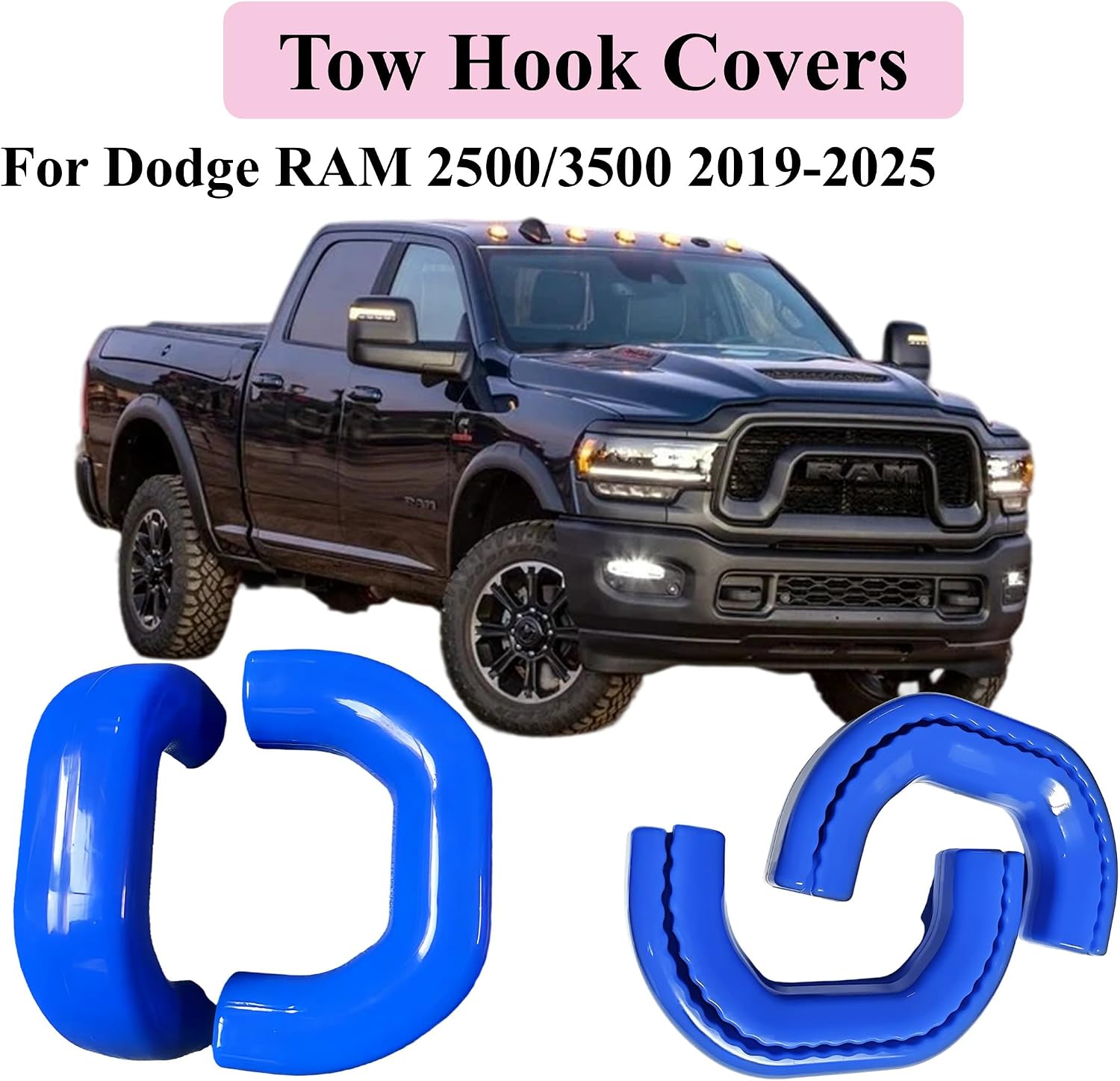 Front Tow Hooks Covers for RAM 2500/3500 2019-2026, Hitch Cover Customized Car Tow Hooks Compatible with RAM 2500/3500 Accessories 2019-2026 (Blue)