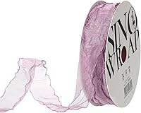 Vista 1 de MECCANIXITY Cinta de organza transparente con alambre de 1 pulgada de ancho, cintas de gasa con brillo pastel, color morado lavanda, borde de hoja