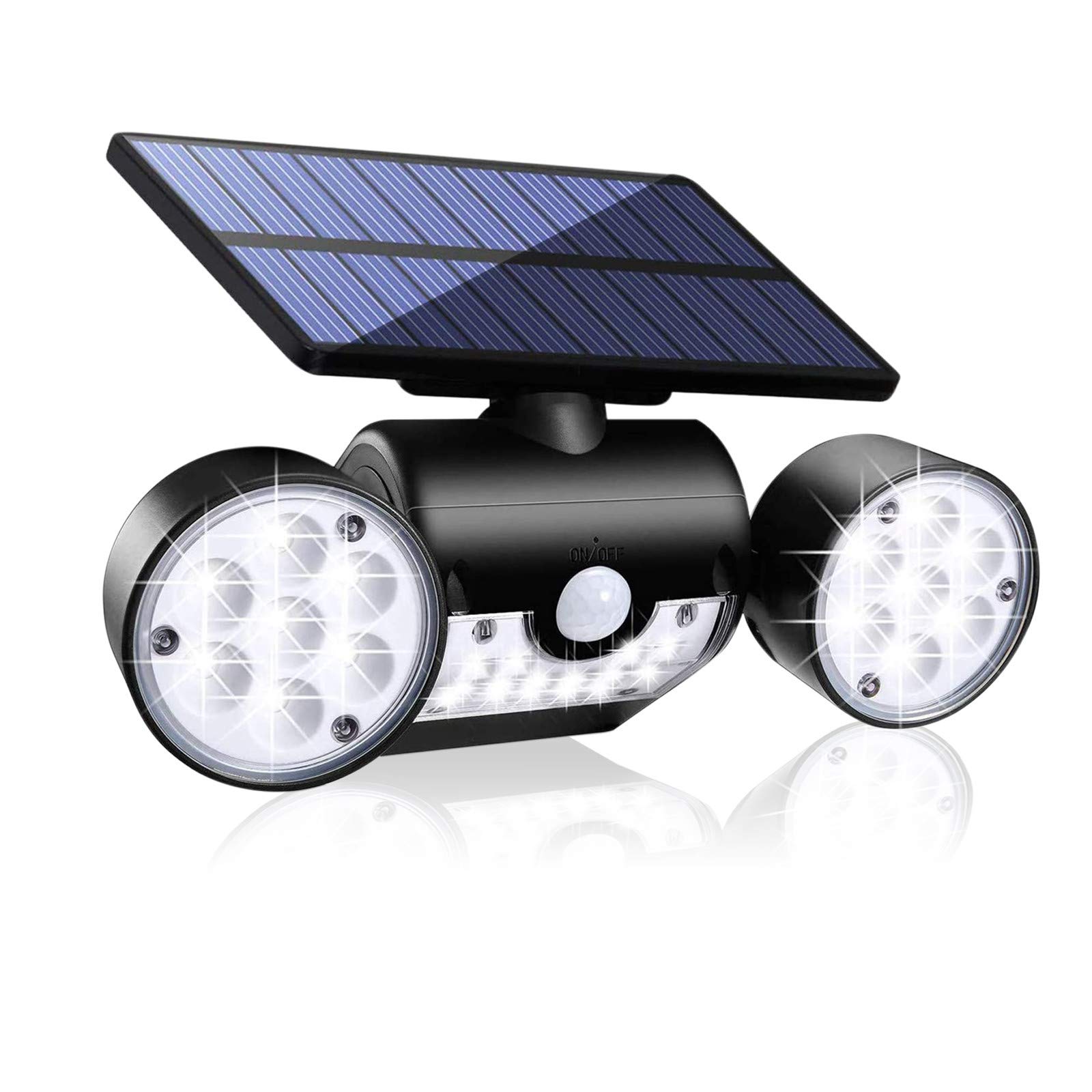 AJP Distributors360-Degree Rotatable Security 30 LEDs Round Solar Panel Light with Motion Sensor IP65 Waterproof 6500K Illumination Spotlight Lighting Dual Flood Lights Porch Patio Yard Garage