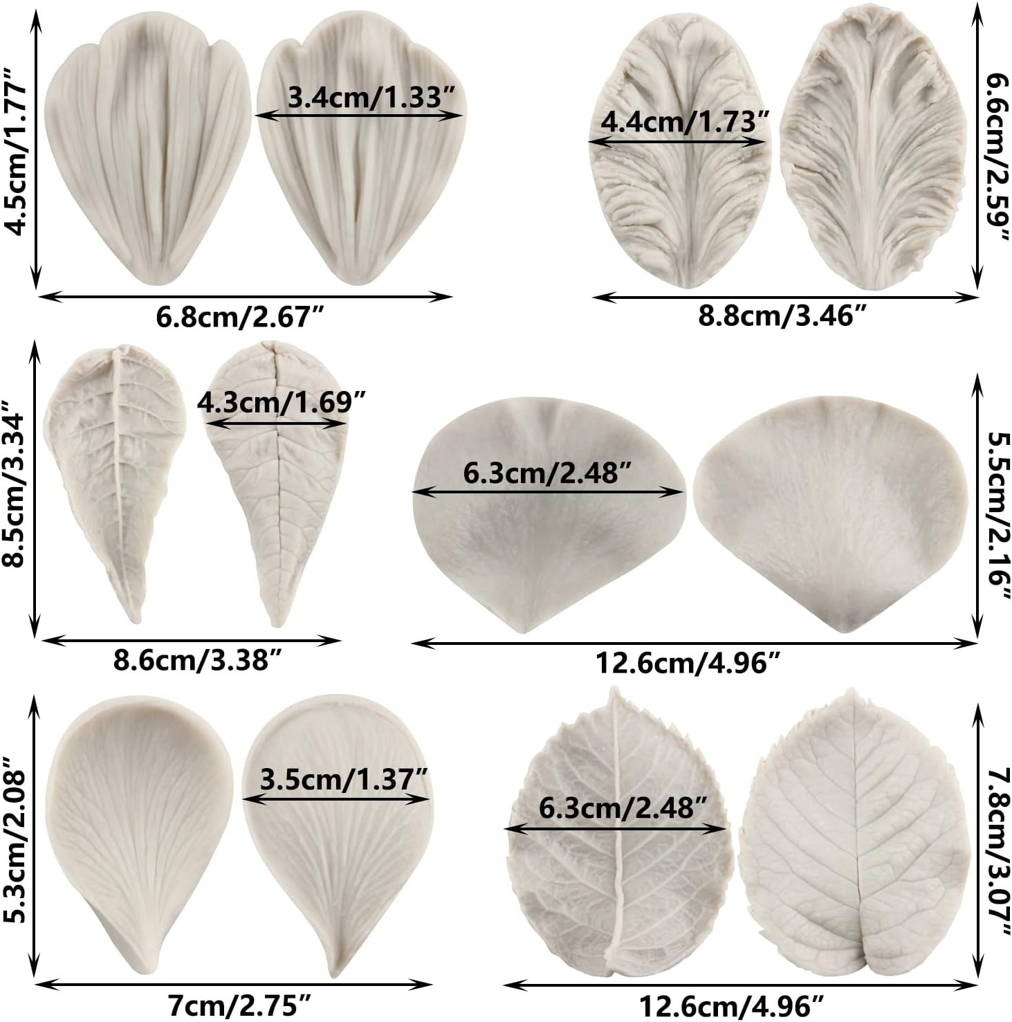 Sijiangmold Flower Silicone Veining Mold Rose Veined Fondant Mold Set of 6