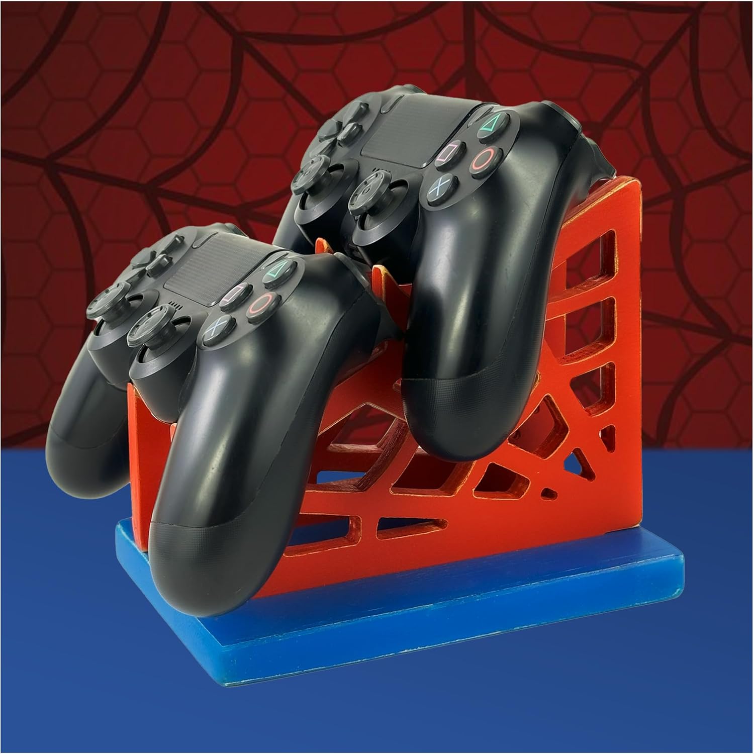 Gamer Gift for Men Teenage Boy Wood Controller Organizer with Headphone Holder & Game Controller Stand - Unique Gift Idea for Husband, Boyfriend, Gamers, Game Lover, Gaming Accessory (Spider)