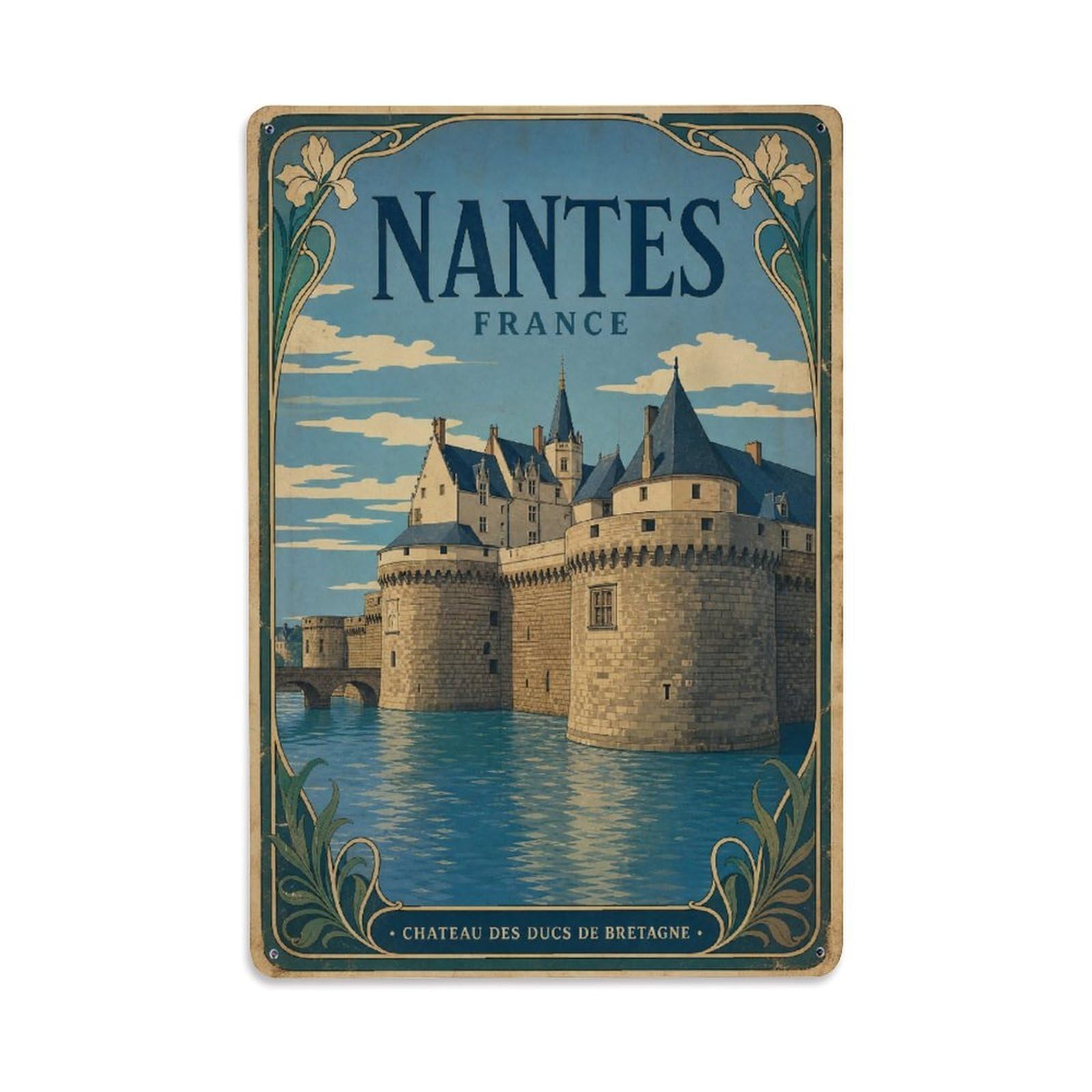 Vintage Travel France Nantes Metal Tin Sign