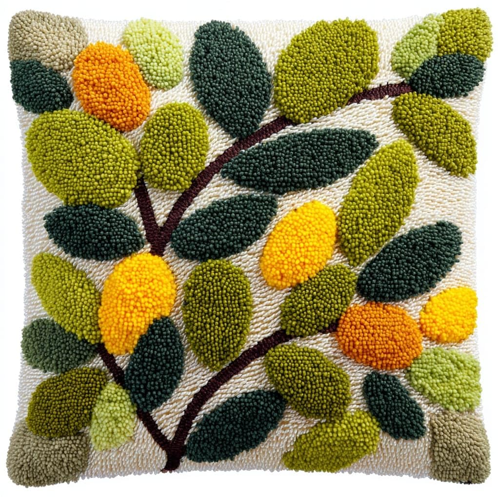 WallustrioaW Latch Hook Pillow Cover Kit,Simple Branches,Cross Stitch Cushion Covers Kits DIY Craft Needlework Latch Hook for Kids Adults,43x43cm