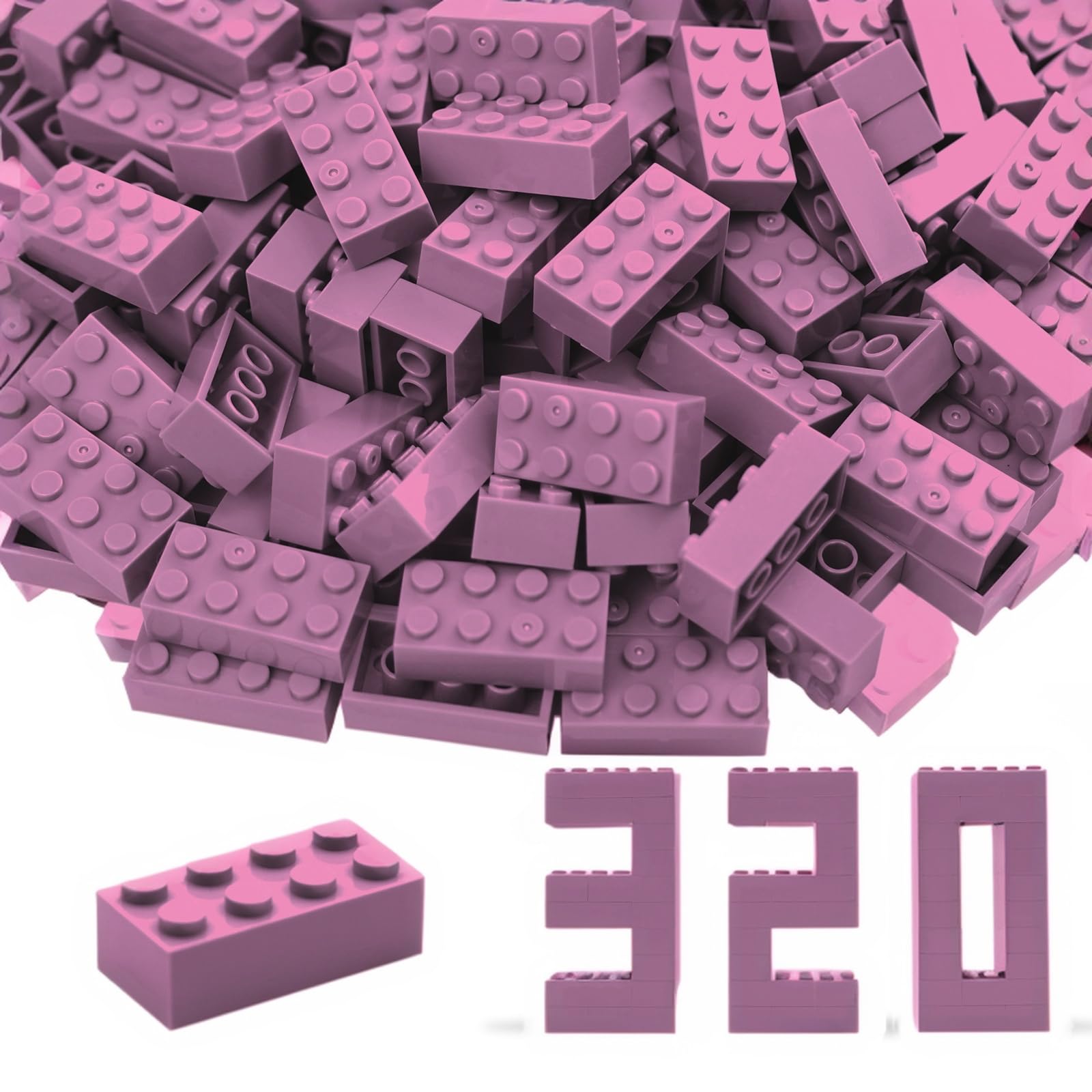 2x4 Building Bricks 320 Pieces, Dark Pink Bricks Bulk Kit, Basic Parts Accessories, Classic Creative Building Blocks Set, Compatible with Generic Brands