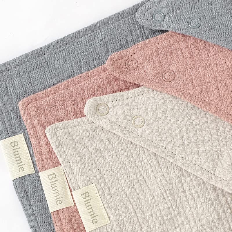 Blumie Set of 3 100% Organic Cotton Baby Bandana dribble bibs for boys and girls (Dusty Pink Set) - Image 3