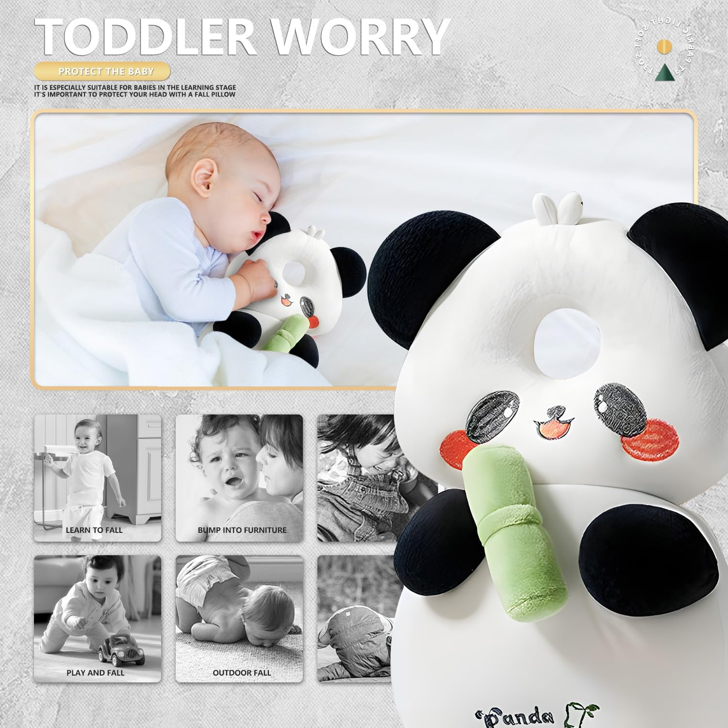Bambebe Baby Head Protection Pillow Protection Backpack Safety Pads Adjustable Size Safety Helmet Harness Walking Head Protector for 4-24 Months Toddler(Panda) - Image 4