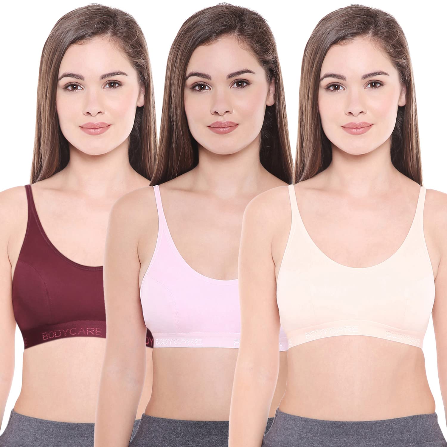 bodycare Pack of 3 Sports Bra in Maroon-Orange-Pink Color - E1608MHPCPI-picture-31