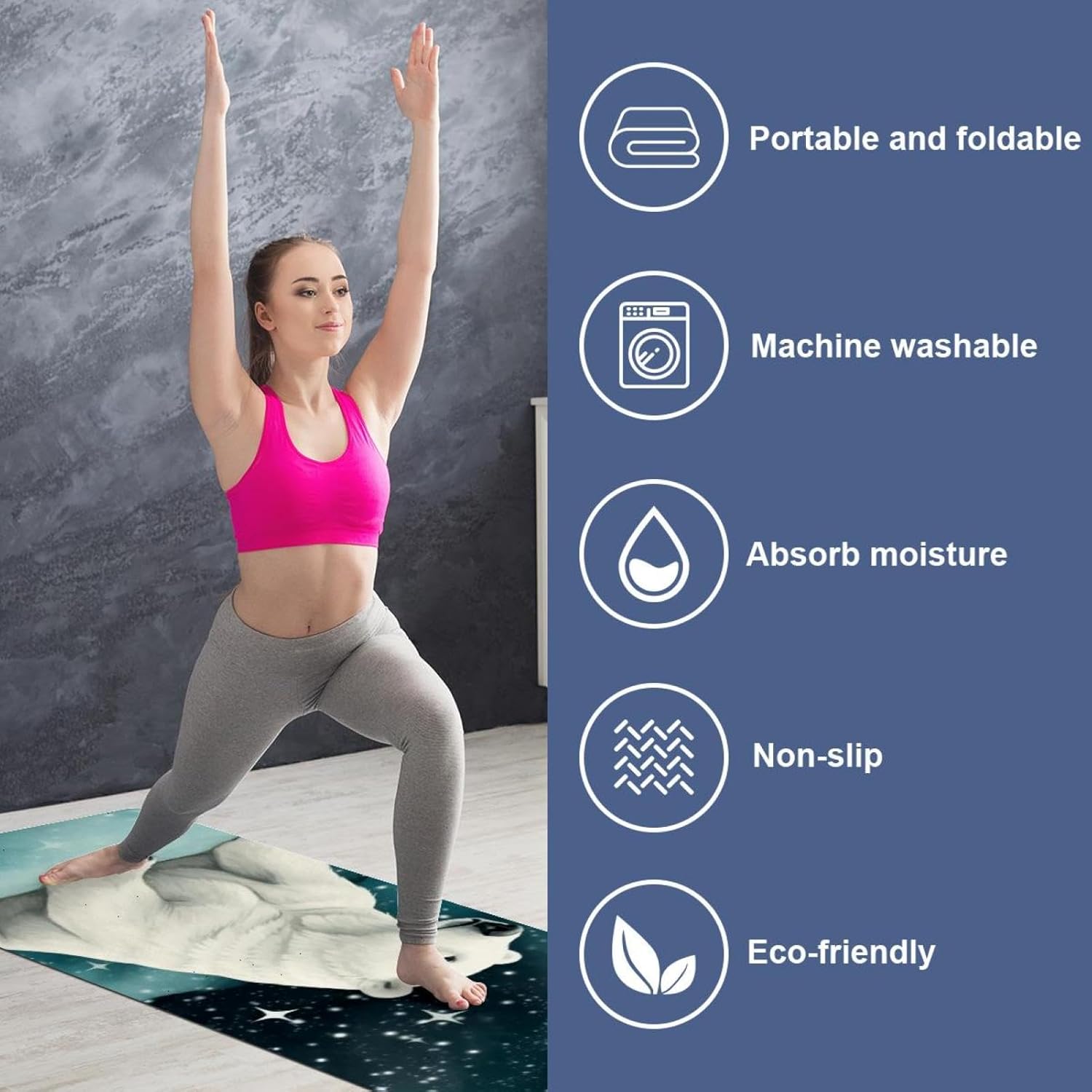 Yoga Towel, Galaxy Bear Pattern Non Slip Sweat Absorbent Hot Yoga Mat Towel for Hot Yoga, Pilates and Fitness - 72.8" x 26.8"