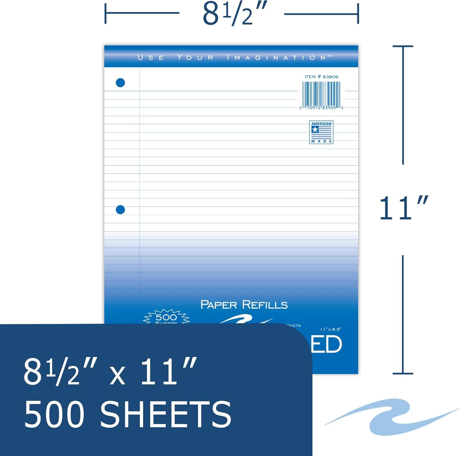 Roaring Spring Loose Leaf Paper, 500 Sheets, 8"x11" White 15# College Ruled Notebook Filler Paper With Margin, 3-hole Punched, Proudly Made in the USA (Pack of 1)