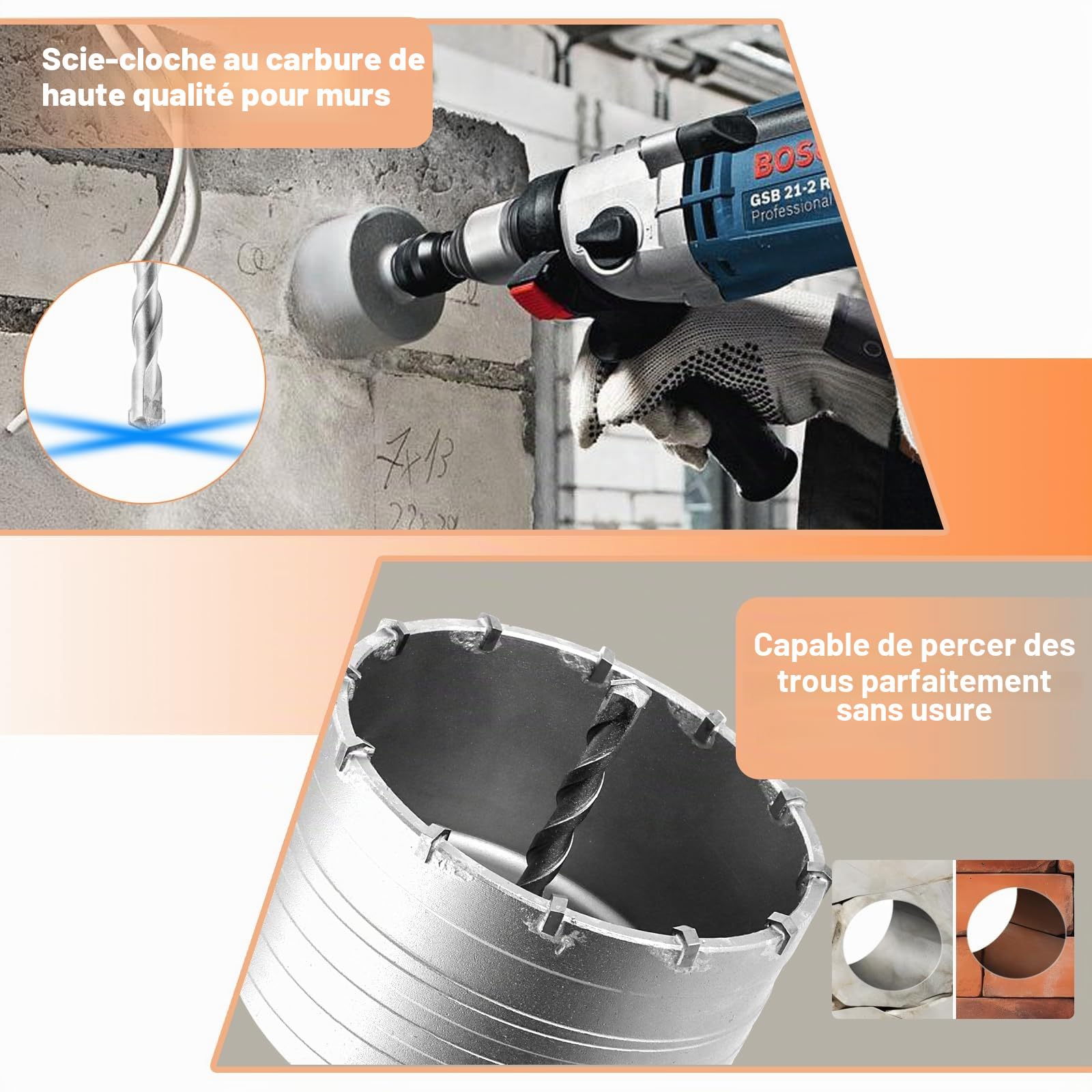 MIVIDE Couronne de Forage de 100 mm avec Adaptateur SDS plus de 220 mm et Foret de Centrage, Couronne de Forage de 100 mm Résistante aux Chocs pour Maçonnerie, Béton