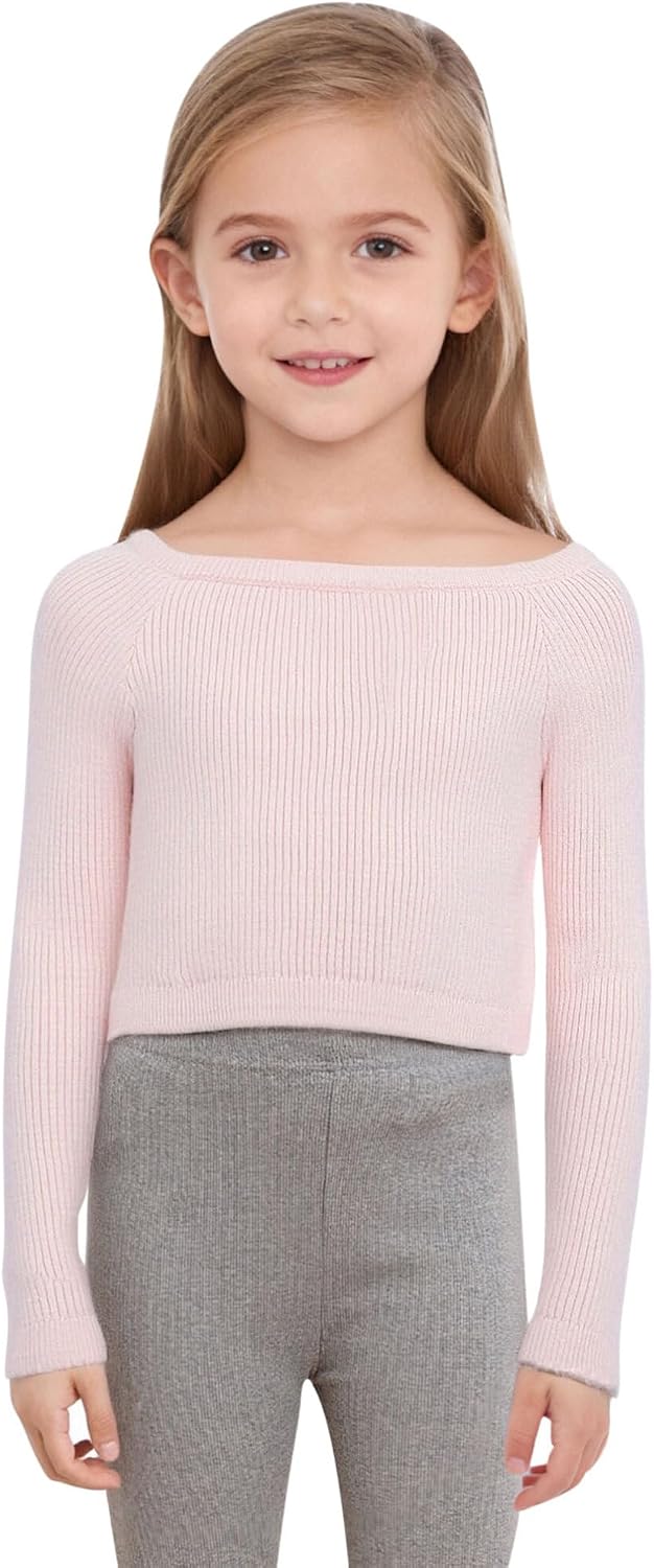 TiaoBug Kids Girls Ballet Dance Tops Knitted Pullover Warm Up Long Sleeve Thumb Holes Sweater Birthday Gifts
