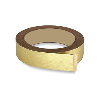 Brushed Gold PVC 1 1/2 inch x 25 ft Edge Banding Peel Stick Tape Adhesive Metal Edging Veneer Aluminum Trim Flexible Strip Molding MDF Wood Cabinet Laminate Shelf Furniture Countertop Formica Plywood
