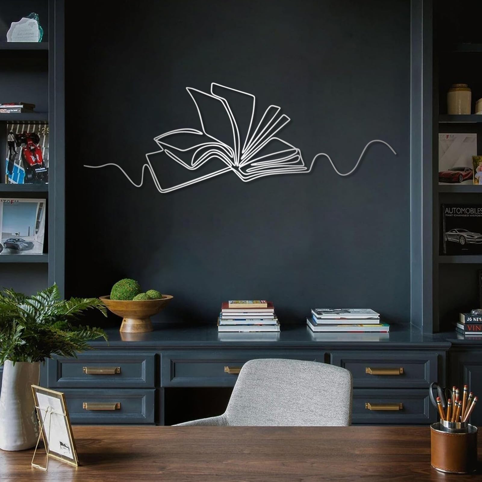 Amazon.com: SZI Book Metal Wall Art, Line Art Book Wall Decor
