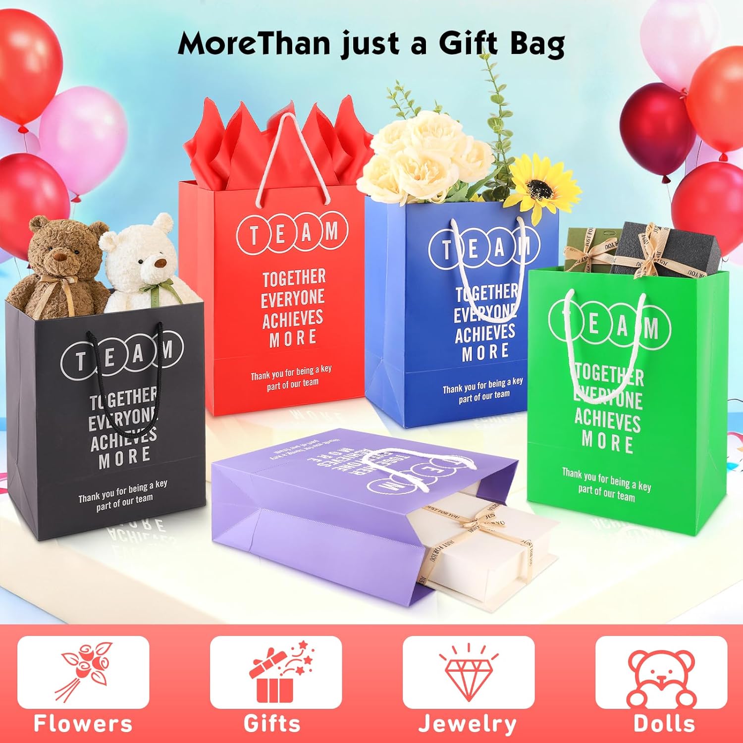 Addblu 50-Piece Christmas Employee Appreciation Gift Bag Set - Includes 25 Gift Bags with Handles (8x5x10 Inches) & 25 Tissue Papers, for Staff Coworkers & Thank You Gifts