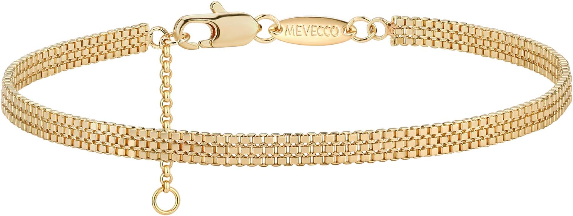 MEVECCOGold Venice Chain Bracelets,14K Gold Plated Handmade Cute Emboss Spiral Figaro Link Chain Diamond Cut Dainty Bracelet for Women