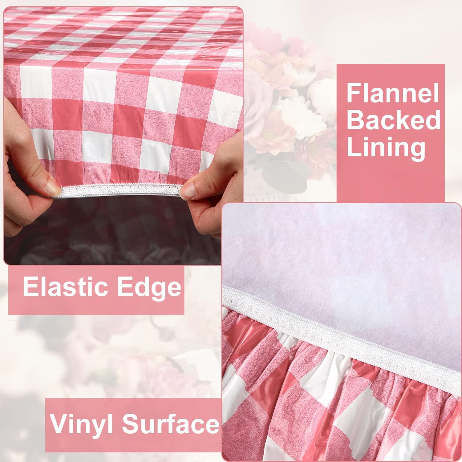 3 Packs Plaid Vinyl Picnic Table and Bench Cover for 72 x 30 Inch