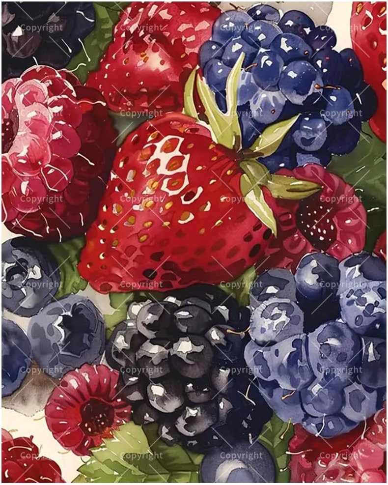 Fruit & Food Paint by Numbers Kit for Adults - DIY Mixed Berries Close-Up Painting on Canvas 16x20In, Framed Acrylic Paint Set, Suitable for Beginners, Kitchen Art for Home Decoration or Gifts