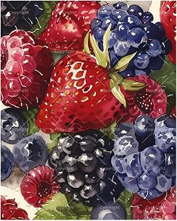 Fruit & Food Paint by Numbers Kit for Adults - DIY Mixed Berries Close-Up Painting on Canvas 16x20 Inches, Acrylic Paint Set, Suitable for Beginners, Kitchen Art for Home Decoration or Gifts